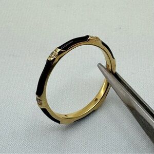 Sterling Silver Gold Plated Black Enamel CZ Stacker Ring Size 7